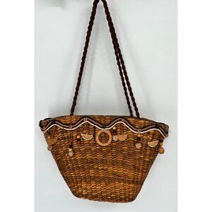 Handmade Woven Wicker Shoulder Bag Purse Beaded Accent Sombrero Hats